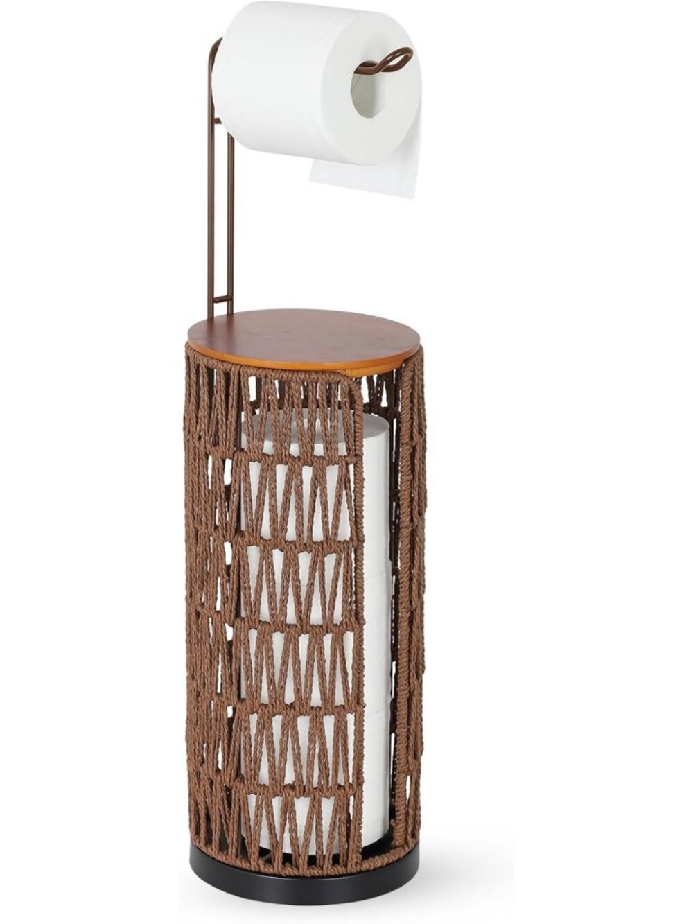 Freestanding Toilet Paper Holder with Storage, Woven Rattan Tissue Stand, Boho